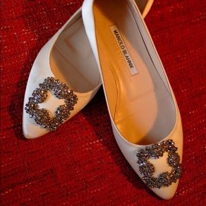 Manolo Blahnik Hangisi Crystal-Buckle Satin Flat